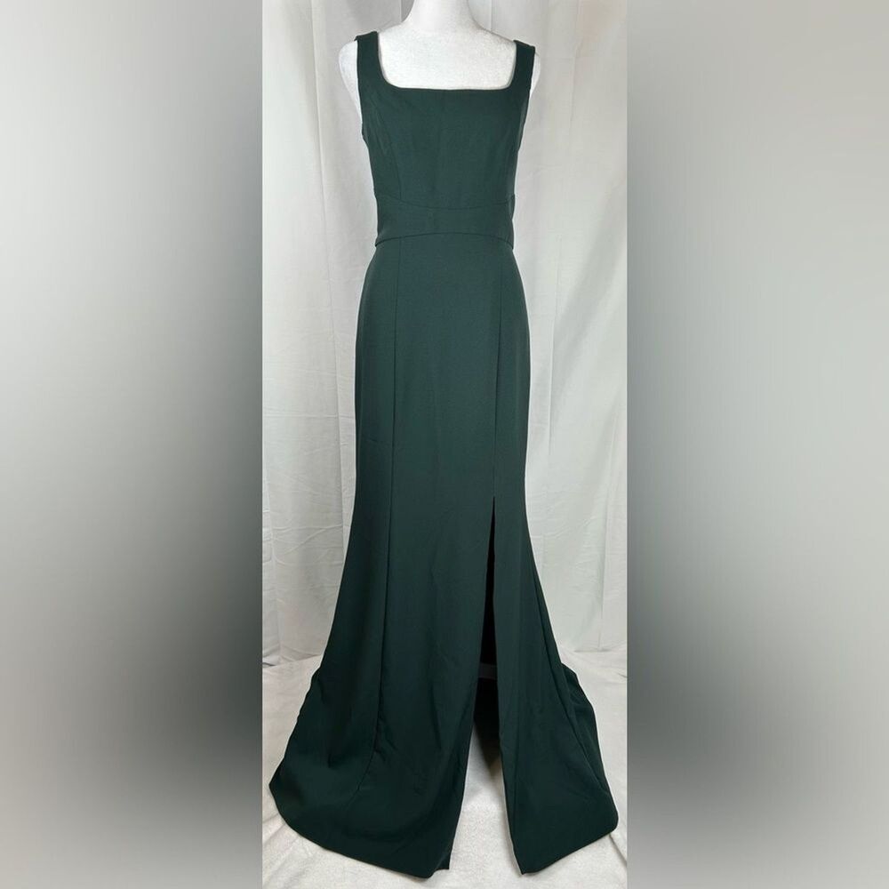 Amsale Forest Green Formal Gown Sz 8 Floor Length Front Slit Red Carpet Evening